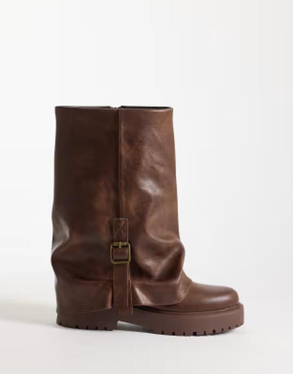 パブリックデザイア レディース シューズ ブーツ・レインブーツ アンクル Public Desire Benjamin foldover mid ankle boots BROWN 赤銅色