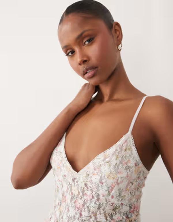 エイソス レディース トップス プルオーバー 御花柄 刷り上げる スピード競技 御花 ASOS DESIGN lace cami top floral print Floral Print さくら色