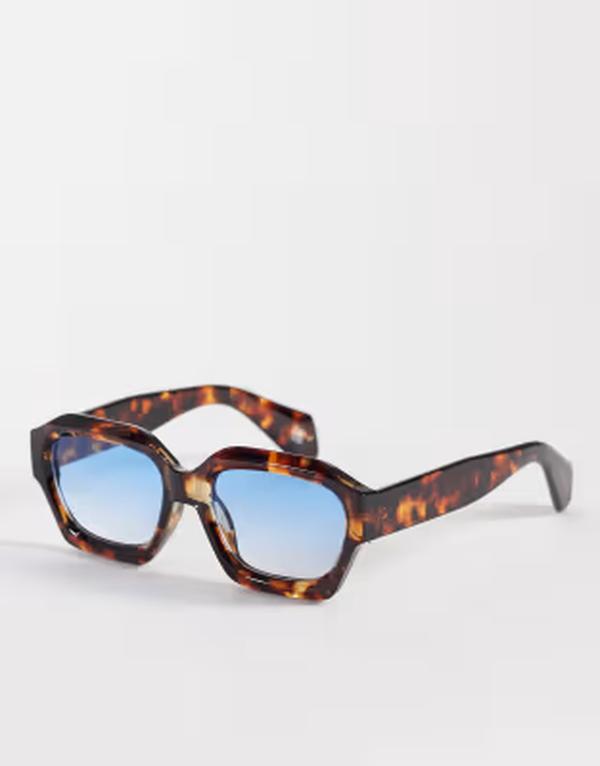エイソス レディース 付属物 サングラス・アイウェア ASOS DESIGN chunky square sunglasses with blue lenses Tort 青碧