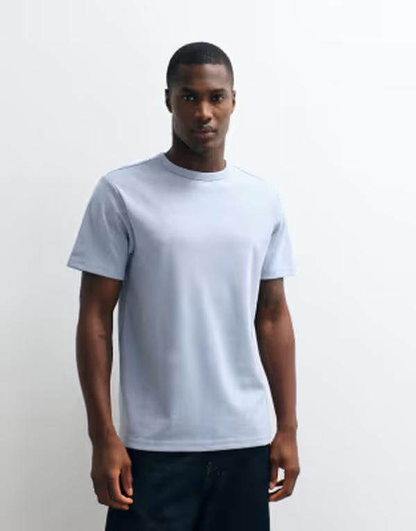 エイソス メンズ トップス ティーシャツ レギュラー相応う 綿織物 ASOS DESIGN breatheMAX heavyweight regular fit-shirt インチ light blue cotton blend BLUE BLIZZARD 青碧