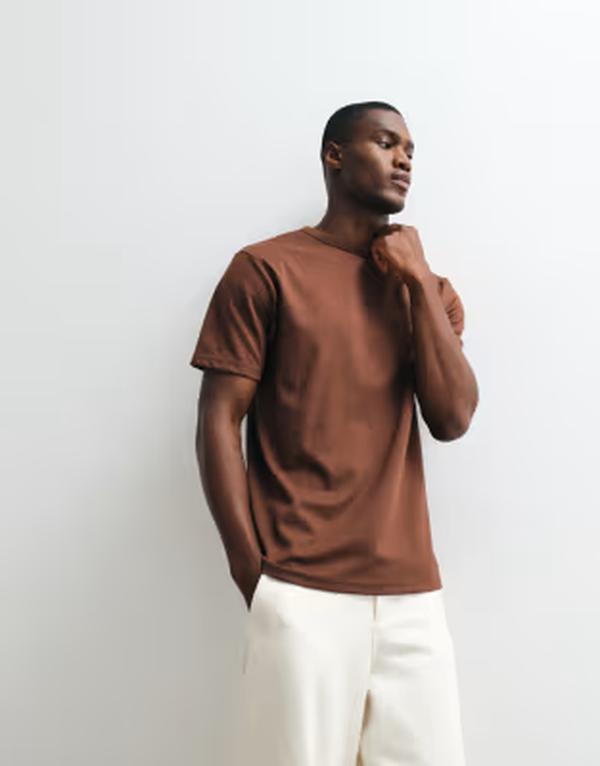 エイソス メンズ トップス ティーシャツ レギュラー相応う 綿織物 ASOS DESIGN breatheMAX heavyweight regular fit-shirt cotton blend Potting soil 赤銅色