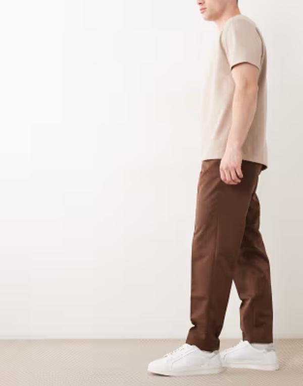 エイソス メンズ ボトムス 心地好いズボン下 ASOS DESIGN tailored pull on tapered pants インチ dark brown 赤銅色