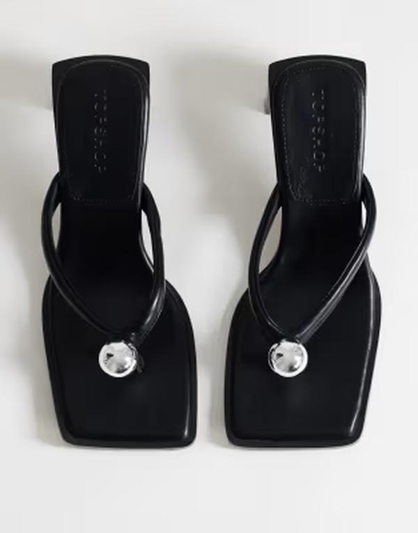 とっ始め販売店 レディース シューズ サンダル 踵 Topshop Nadeemid-height heeled flip flops withardware Black 黒いこと