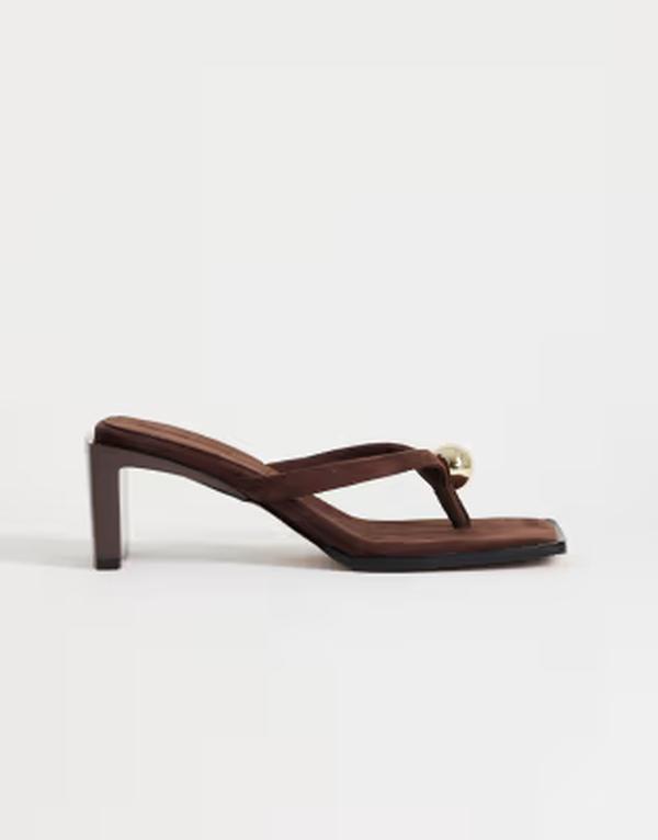 とっ始め販売店 レディース シューズ サンダル 踵 Topshop Nadeemid-height heeled toe flip flops withardware インチ chocolate Choc 黒茶