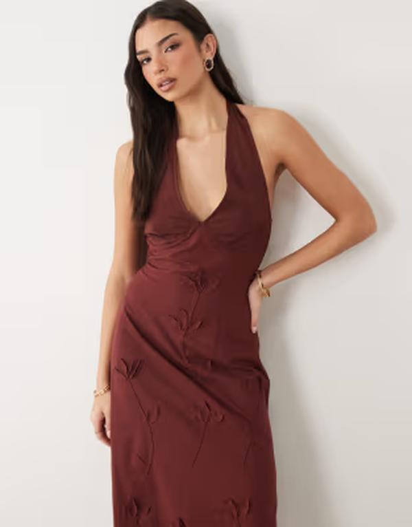 エイソス レディース トップス 衣装 シフォン midi ホルター ASOS DESIGN halter neck MIDI sundress with chiffon sculpted bust detail インチ chocolate 黒茶