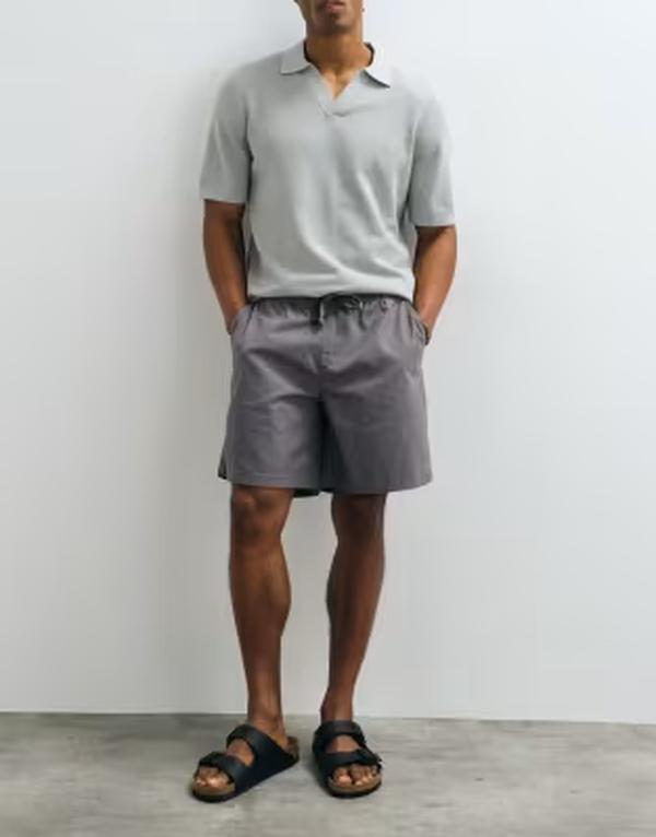 エイソス メンズ ボトムス 二分の一ズボン下・さる股引き リネン ASOS DESIGN linen wide mid length short Gray 薄墨色
