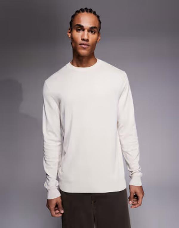 リバーアイランド メンズ アウター 編み物・プルオーバー 労働者の一団のど首 River Island long sleeve crew neck sweater インチ ecru エクリュ