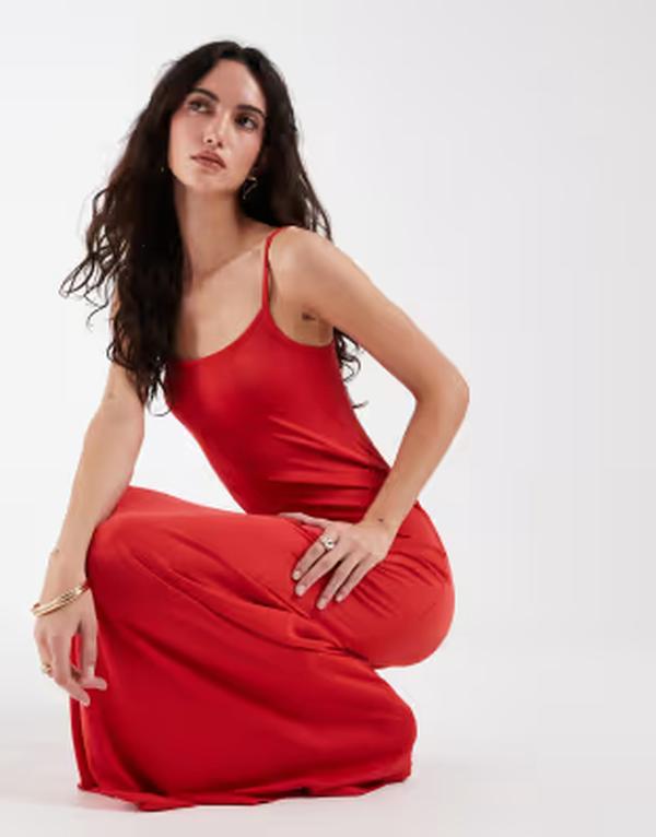 エイソス レディース トップス 衣装 ASOS DESIGN modal blend softouch slip dress RED 赤いこと