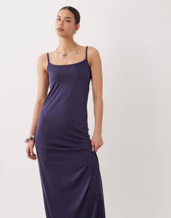 エイソス レディース トップス 衣装 ASOS DESIGN modal blend softouch slip dress NAVY 米国海軍
