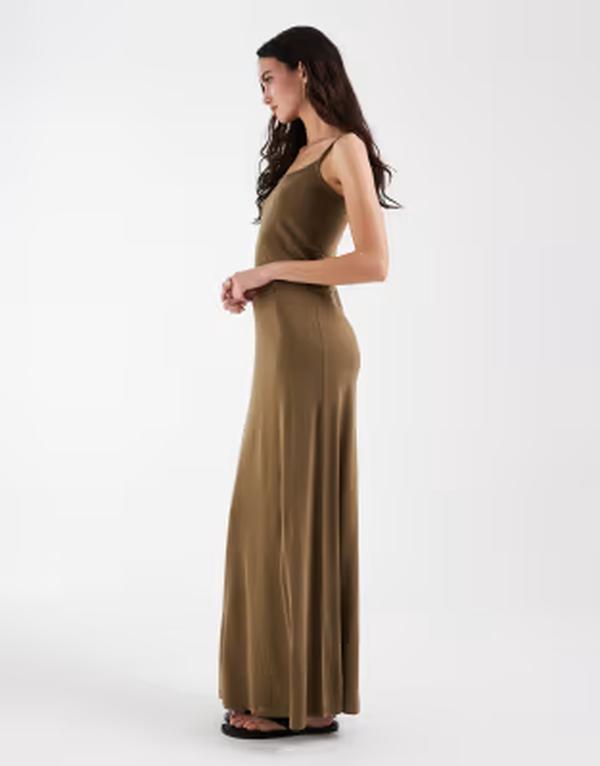 エイソス レディース トップス 衣装 ASOS DESIGN modal blend softouch slip dress Khaki カーキ