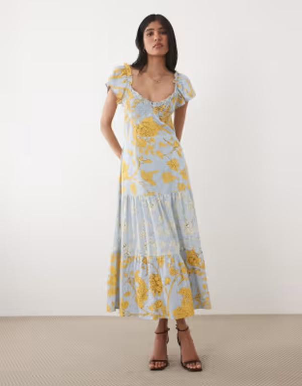 頼み所＆アイビー レディース トップス 衣装 御花柄 刷り上げる MIDI 御花 Hope \u0026 Ivy shirred bustie back mix print MIDI dress and yellow floral Blue floral 青色