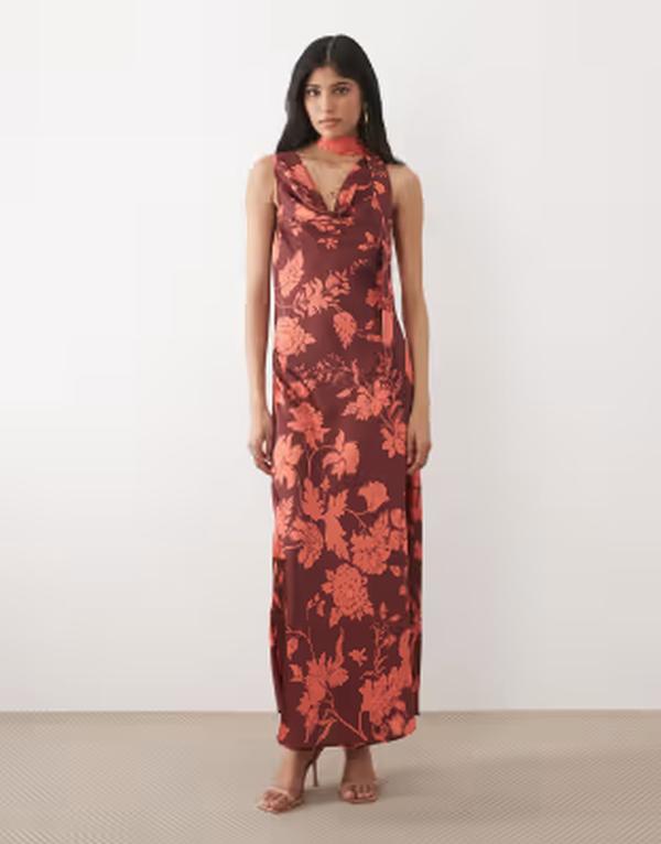 頼み所＆アイビー レディース トップス 衣装 御花柄 繻子 マキシ 御花 Hope \u0026 Ivy satin cowl neck scarf maxi dress floral BURGENDY FLORAL バーガンディ