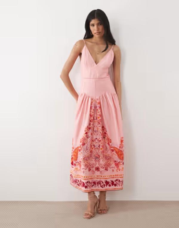 頼み所＆アイビー レディース トップス 衣装 Vのど首 刷り上げる マキシ Hope \u0026 Ivy v-neck cami maxi dress boarder print pink サクラ色