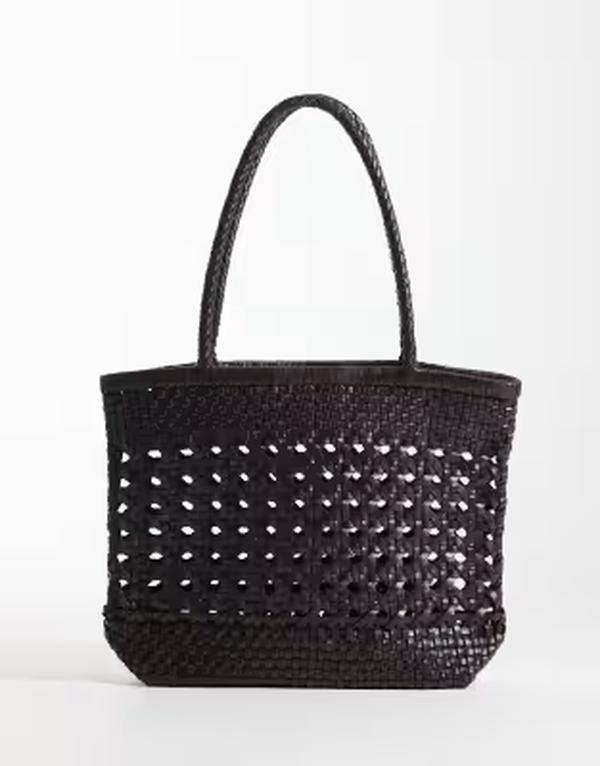 エイソス レディース 御徒面子 ミニ なめし革 ASOS DESIGN leather weave mini tote bag インチ chocolate 黒茶