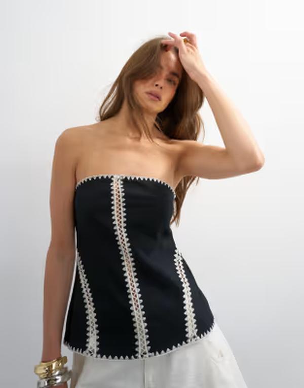 いの一番販売店 レディース トップス 貯蔵タンクいの一番 Topshop crochet detail bandeau top Black 黒いこと