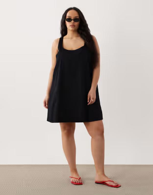 エイソス レディース トップス ワンピース ミニ ASOS Curve ASOS DESIGN Curve scoop neck shift mini dress Black ブラック｜ReVida 店