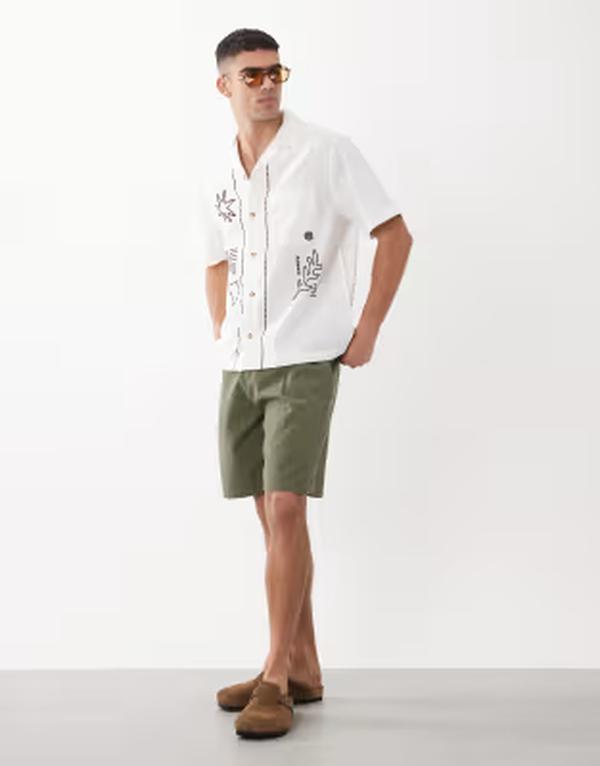 エイソス メンズ ボトムス 二分の一ズボン下・さる股引き ASOS DESIGN mid length canvas jorts with pleat styling Khaki カーキ