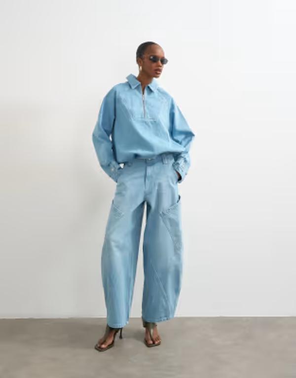 とっ始め販売店 レディース ボトムス ジーンズズボン下 デニム Topshop high rise utility barrel jeans インチ bleach