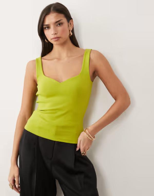 エイソス レディース トップス ティーシャツ 綿織物 ASOS DESIGN compact cotton tank top with curved neckline インチ chartreuse green シャルトリューズ