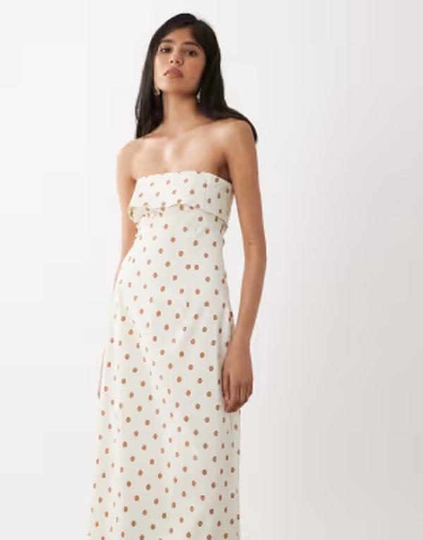 ウィ ウォー ワット レディース トップス 衣裳 一点 ストラップレス WeWoreWhat strapless foldover midaxi dress インチ polka-dot Ivory/beige 象牙色