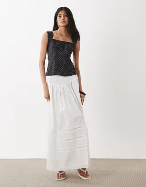 ウィ ウォー ワット レディース 下つ方スコート シャーリング マキシ WeWoreWhat smocked maxi skirt WHITE 白いこと