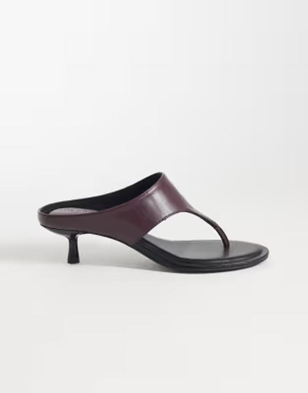 エイソス レディース シューズ サンダル なめし革 踵 ASOS DESIGN Helix premium heeled flip flops leather Burgundy バーガンディ