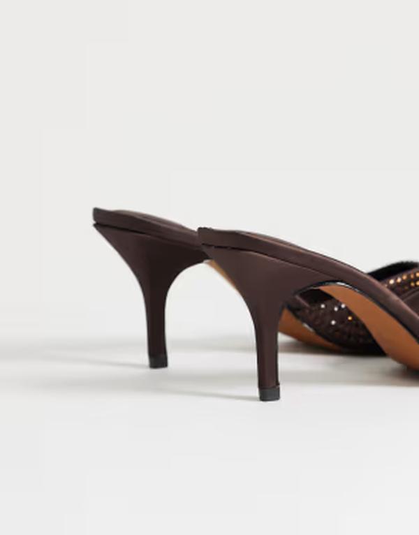 とっ始め販売店 レディース シューズ サンダル 踵 Topshop Avery embellished heeled mules インチ chocolate BROWN RHINESTONE 赤銅色