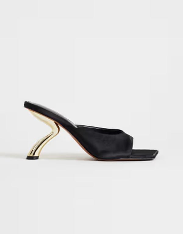 とっ始め販売店 レディース シューズ サンダル 繻子 踵 Topshop Nicole angular mid heel mulesatin Black satin 黒いこと