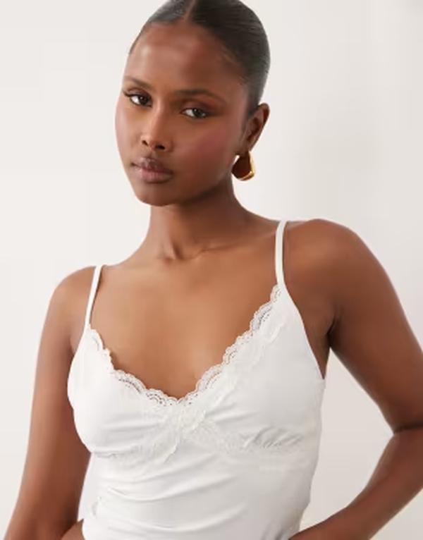 エイソス レディース トップス プルオーバー スピード競技刈り込み スピード競技 ASOS DESIGN slinky lace trim cami top White 白いこと