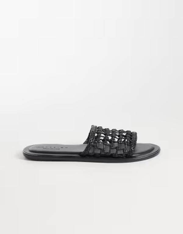 エイソス レディース シューズ サンダル なめし革 ASOS DESIGN Fabiola premium woven mule sandals leather BLACK LEATHER 黒いこと