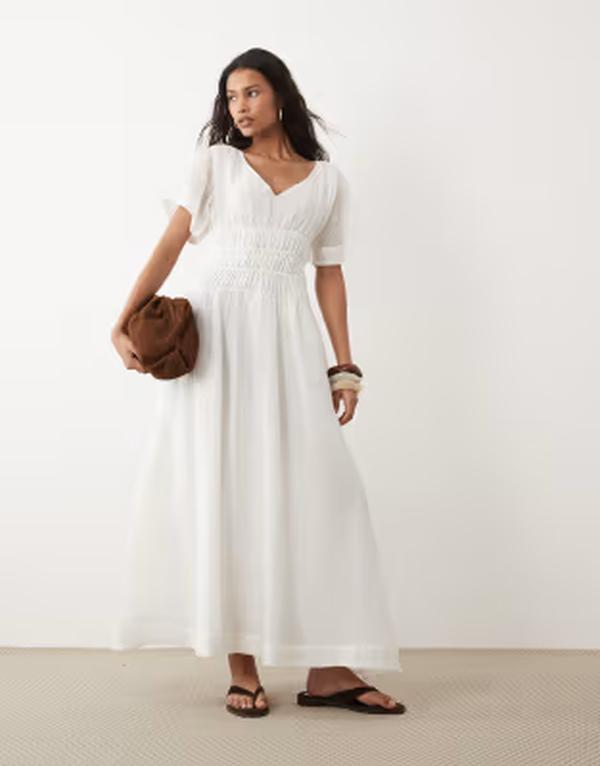 エイソス レディース トップス 衣装 マキシ ASOS DESIGN smock maxi dress with techy fabric with shirred waist White 白いこと