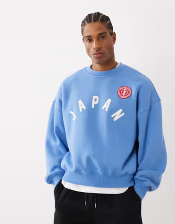コットンオン メンズ アウター パーカー・スウェット プルオーバー グラフィック Cotton box fit graphic sweatshirt dusk Blue dusk 青碧
