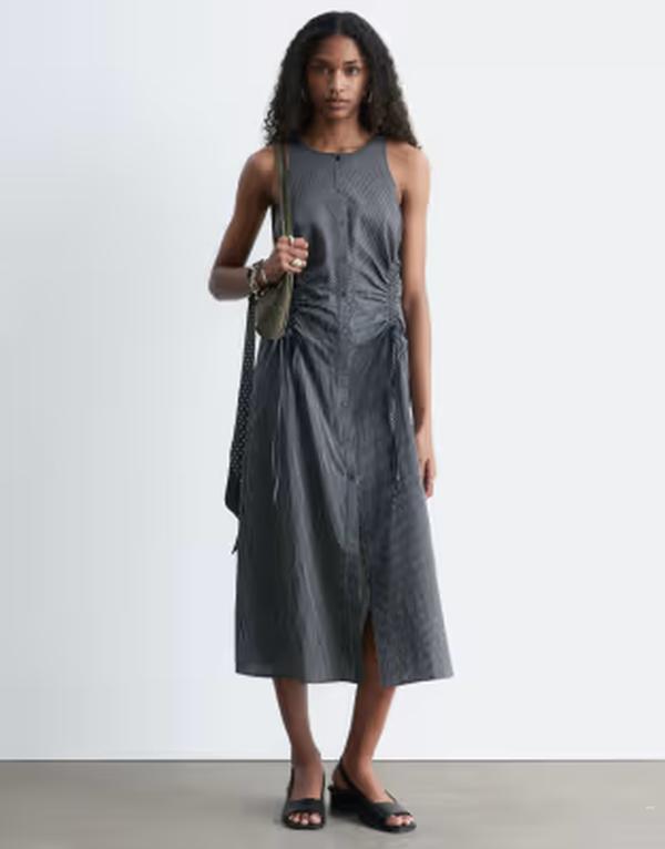 アンドアザーストーリーズ レディース トップス 衣装 ギャザー MIDI 綿織物 \u0026 Other Stories ruched side cotton MIDI dress インチ dark blue 青色
