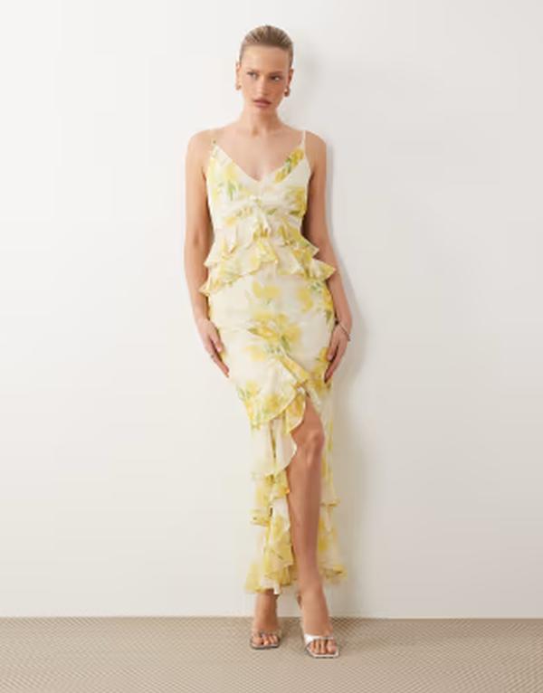 エイソス レディース トップス 衣裳 御花柄 刷り上げる フラウンス マキシ 御花 ASOS DESIGN ruffle column cami maxi dress インチ floral and spot print Floral print