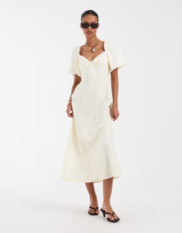 アンドアザーストーリーズ レディース トップス 衣裳 リネン \u0026 Other Stories linen puff sleeve midaxi dress with twisted sweetheart neckline インチ butter yellow 黄色