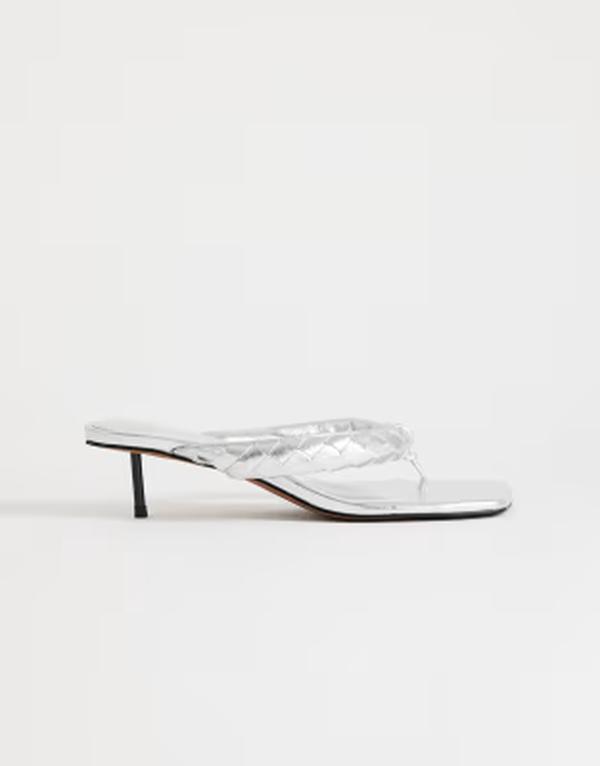 とっ始め販売店 レディース シューズ サンダル 踵 Topshop Emily pin heel woven toe thong sandalsILVER しろがね色