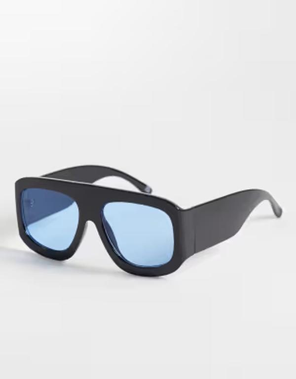エイソス レディース 添え物 サングラス・アイウェア ASOS DESIGN oversized aviator sunglasses with blue lens Black 黒いこと