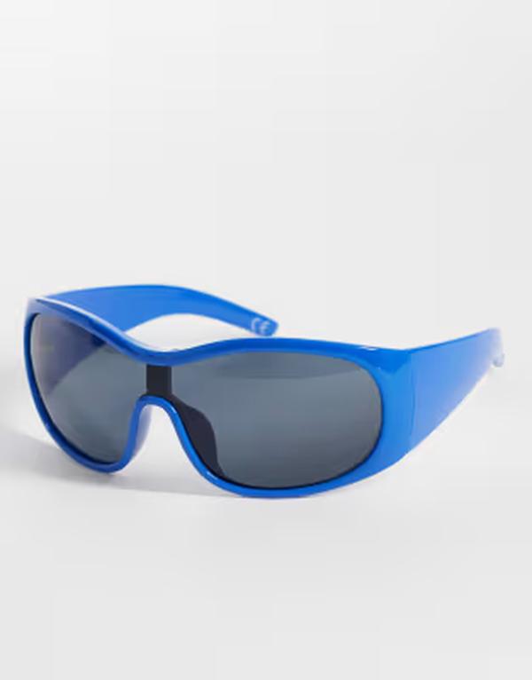 エイソス レディース 付属物 サングラス・アイウェア ASOS DESIGN oversized aviator wrap sunglasses Mid Blue 青碧