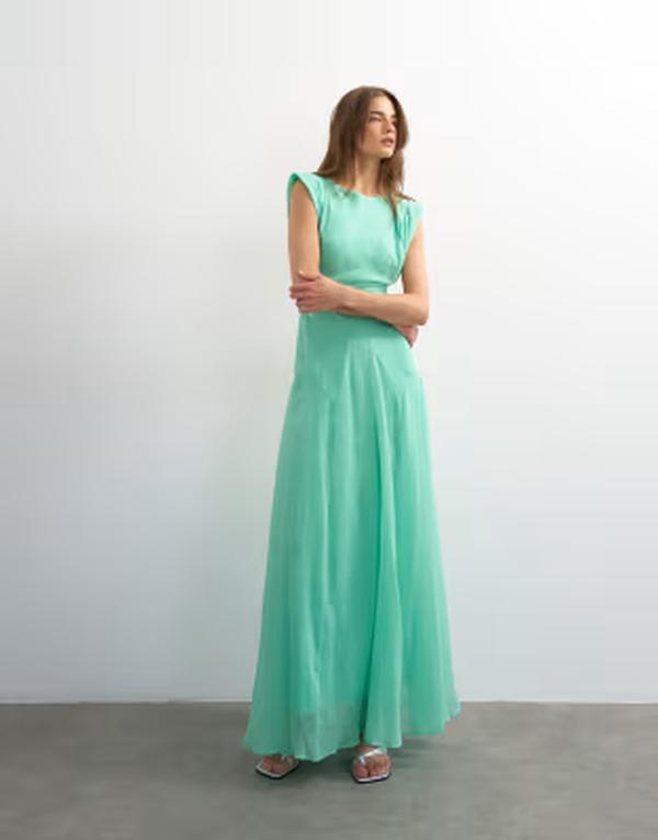 いの一番販売店 レディース トップス 衣裳 公々然たるうしろ側 筋目 マキシ Topshopleated open back maxi dress Green 緑であること