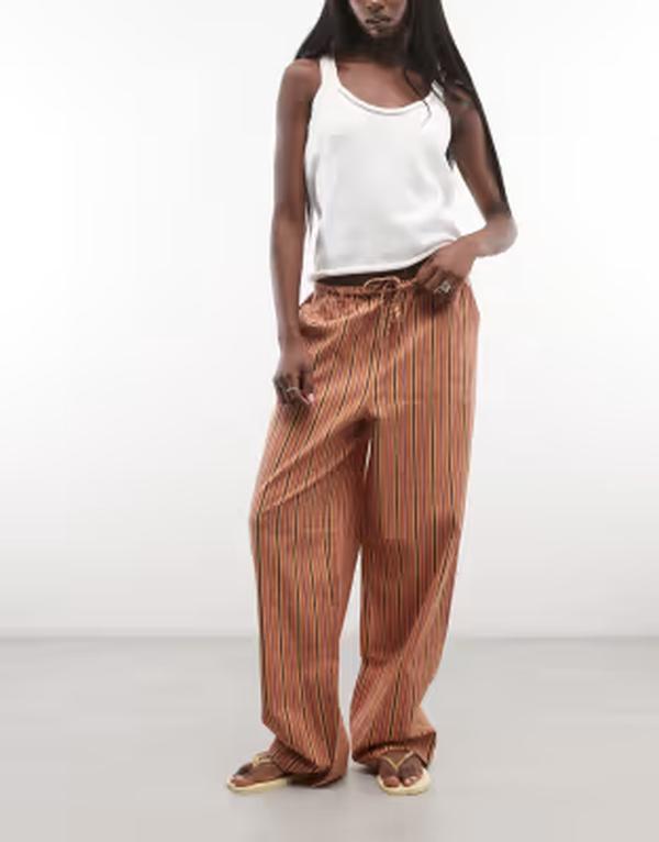 エイソス レディース ボトムス 心地好いズボン下 リネン ASOS DESIGN linen look pull on pants インチ orange stripes Orange stripe オレンジ色