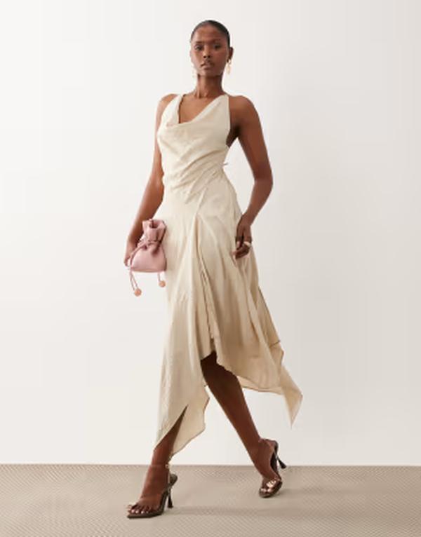 エイソス レディース トップス 衣裳 公々然たるうしろ側 非相称 マキシ ASOS DESIGN deep cowl asymmetric open back maxi dress インチ stone 石ころ
