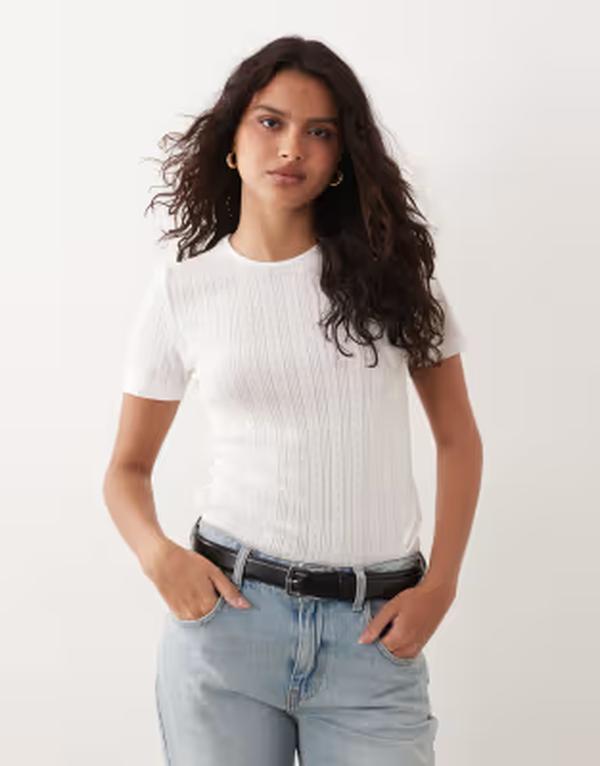 ジェイディーワイ レディース トップス ティーシャツ JDY pointelle T-shirt WHITE 白いこと