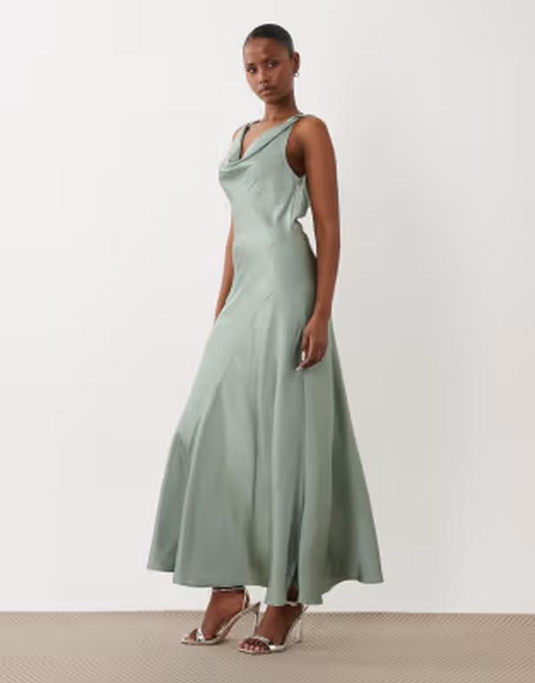 別墅 レディース トップス 衣装 繻子 マキシ ホルター VILA halter cowl neck satin maxi dress milieu Green milieu 緑であること