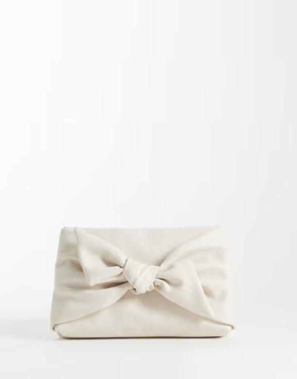 エイソス レディース 御徒面子 ASOS DESIGN large bow front clutch bag Light stone 石ころ