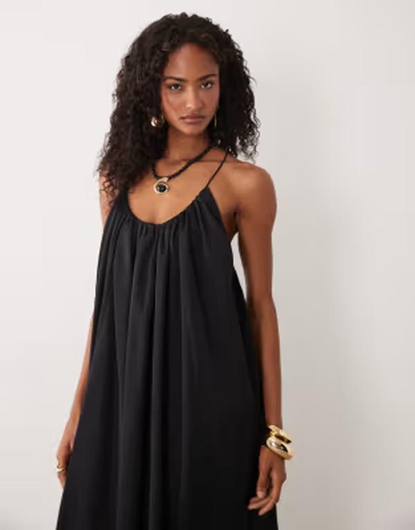 エイソス レディース トップス 衣装 マキシ ASOS DESIGN trapeze scoop neck full hemaxi dress with bead back detail Black 黒いこと