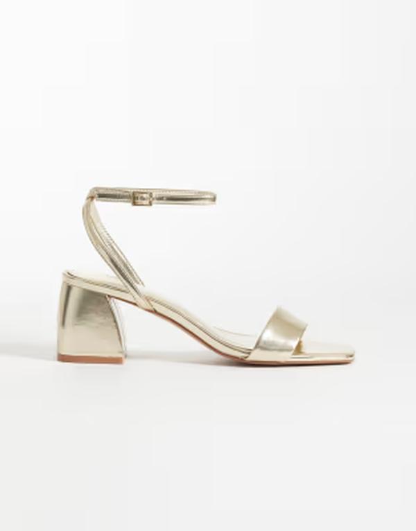 マンゴ レディース シューズ サンダル ティーシャツ 踵 Mango Teen square toe heeled sandals GOLD ゴールド