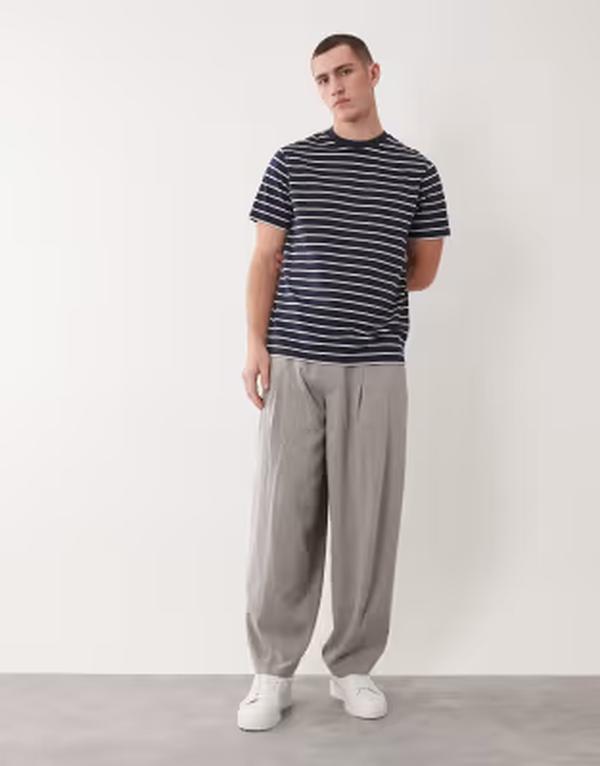 エイソス メンズ トップス ティーシャツ レギュラー相応う ASOS DESIGN Essentials 2 pack regular fit-shirts and navy stripes NAVY/WHITE STRIPES 白いこと
