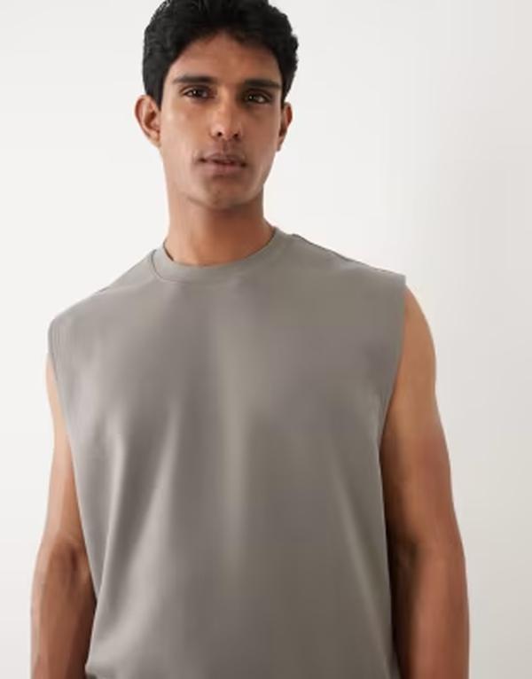 エイソス メンズ トップス より良い ASOS DESIGN luxe interlock oversized tank インチ charcoal CLIFFSIDE GRAY 薄墨色