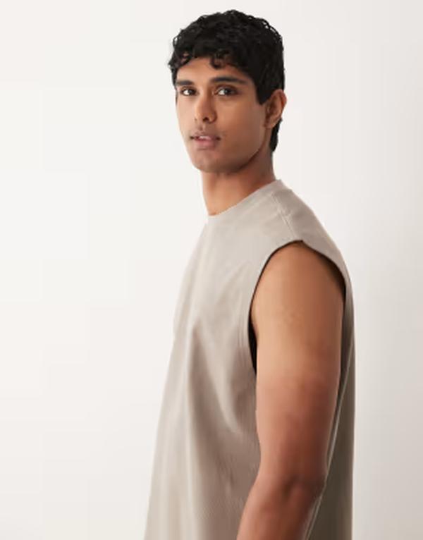 エイソス メンズ トップス より良い ASOS DESIGN oversized tank インチ stone texture Driftwood 石ころ