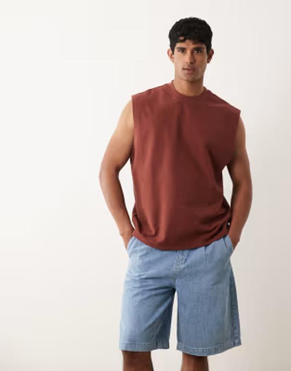 エイソス メンズ トップス より良い ASOS DESIGN oversized tank texture Sable バーガンディ